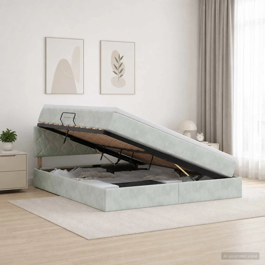 Letto con contenitore LED e materasso Grigio Chiaro 3459318