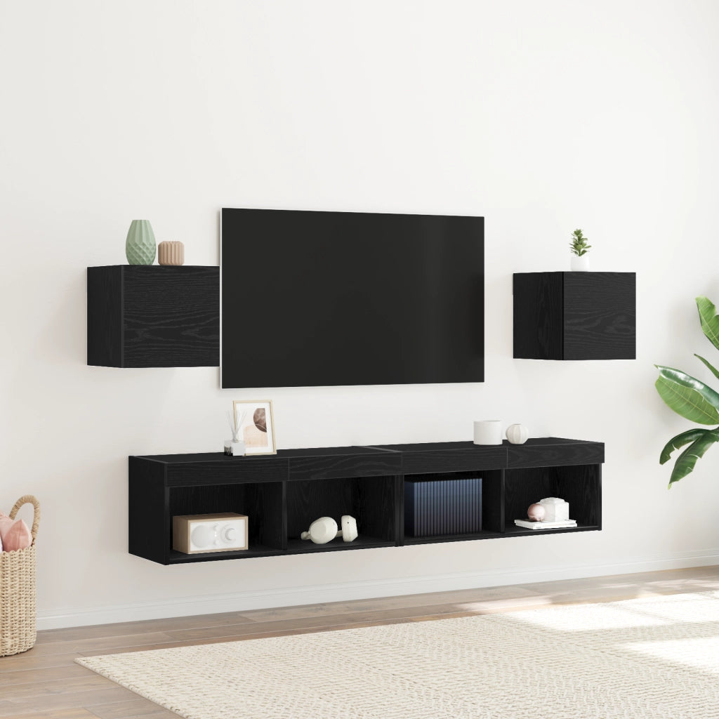 Mobile TV da parete  2 pezzi Rovere Nero 30,5x30x30 cm