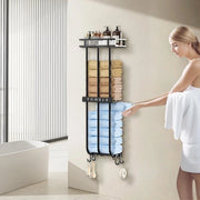 Pannello di stoccaggio per asciugamani fissato alla parete - Asciugamaniere con pannello di stoccaggio per la camera da bagno - Supporto e stoccaggio per asciugamani per la camera da bagno