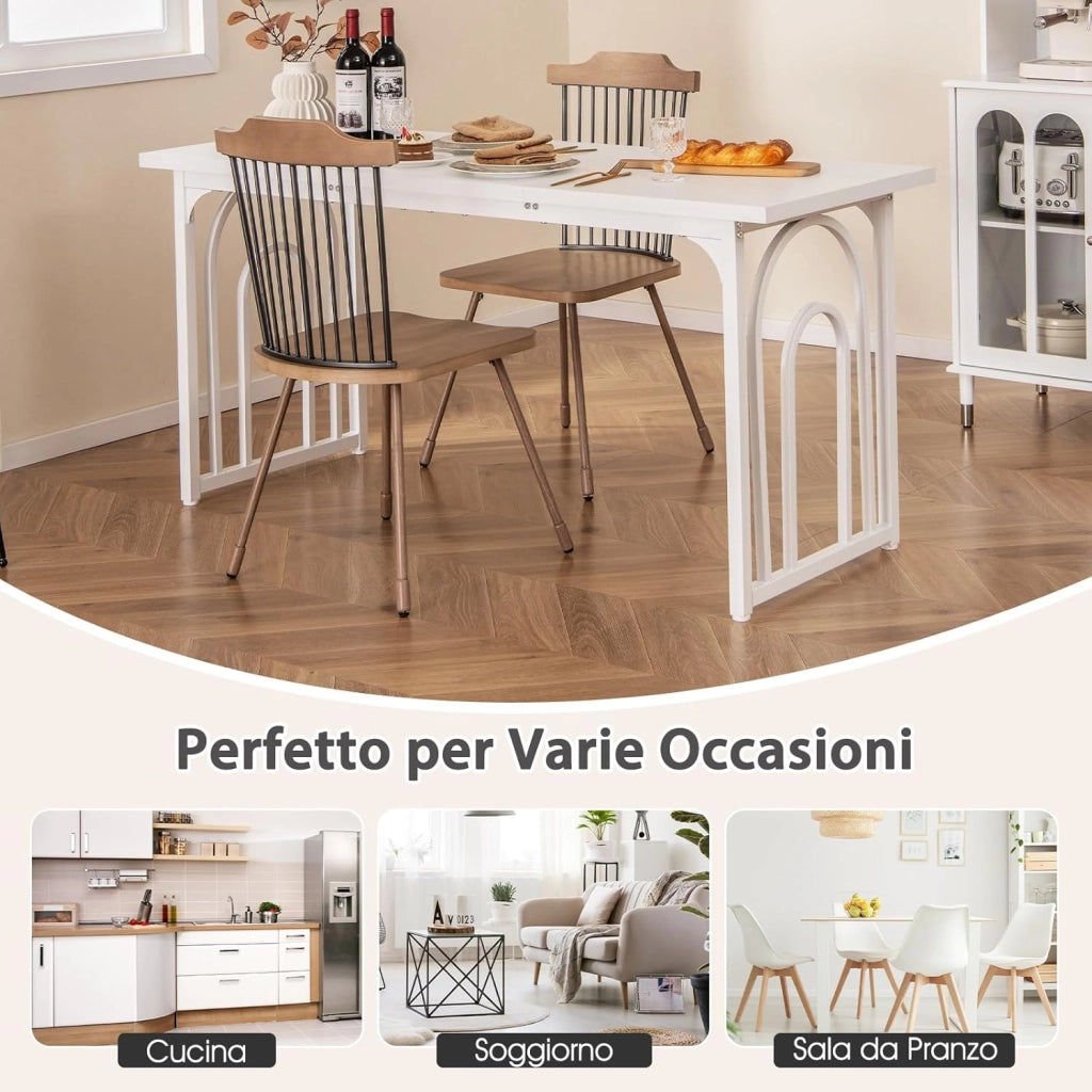 Tavolo da Pranzo, Tavolo Moderno per 6-8 Persone con Piano in Finto Marmo e Gambe in Metallo, Tavolllo Rettangolare da per Sala da Pranzo, Soggiorno e Cucina, 160 x 60 x 76 cm, Bianco