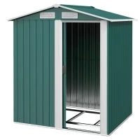 Casetta da Giardino Porta Attrezzi in Acciaio con Tetto Inclinato e 4 Prese d'Aria, 152x132x188 cm, Verde