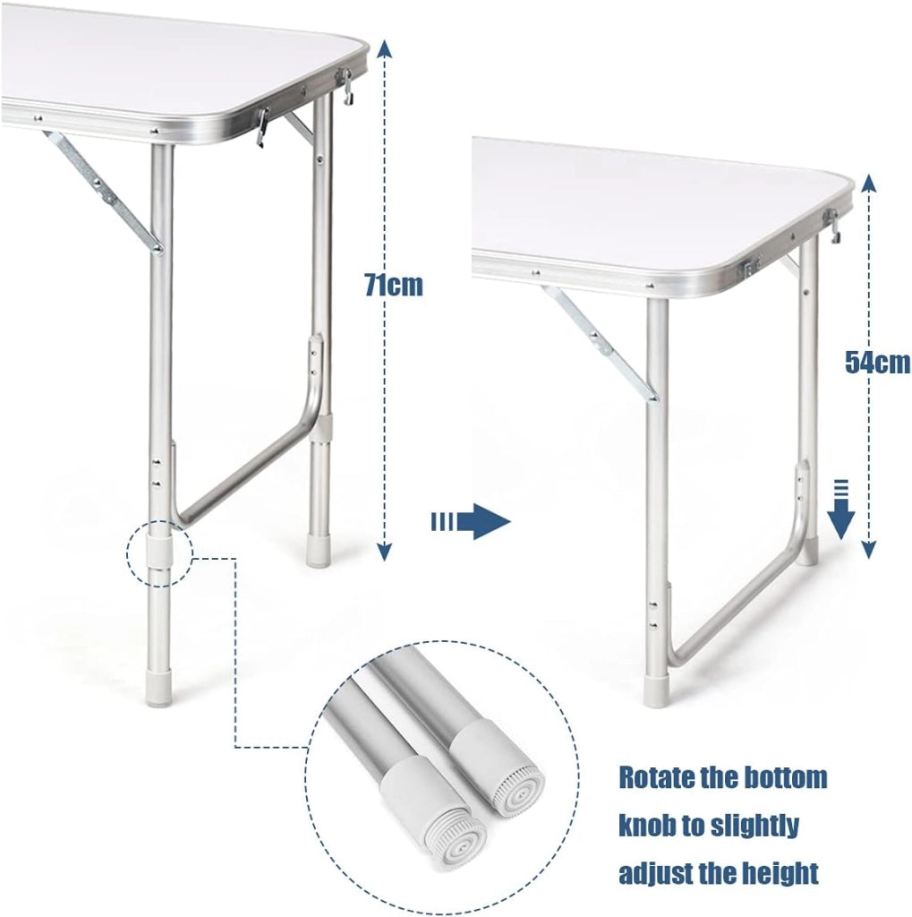 Tavolo da campeggio pieghevole, altezza regolabile in 53,5 cm / 71 cm, tavolo da picnic in alluminio con armadietti da 120 l, tavoli da esterno 120 x 61 cm, per barbecue, feste