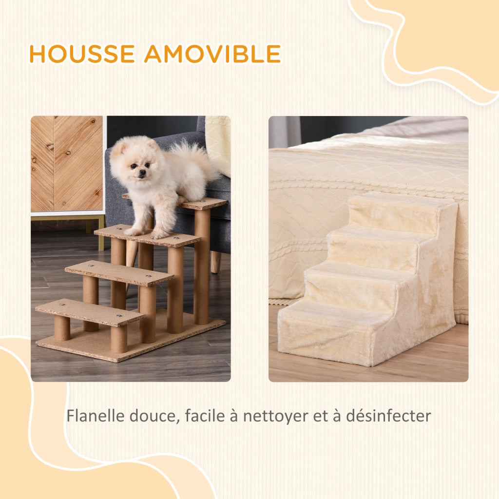 Scala per cani e gatti 4 gradini antiscivolo con copertura lavabile ¨C zephmum ¨C beige 60x35x44 cm