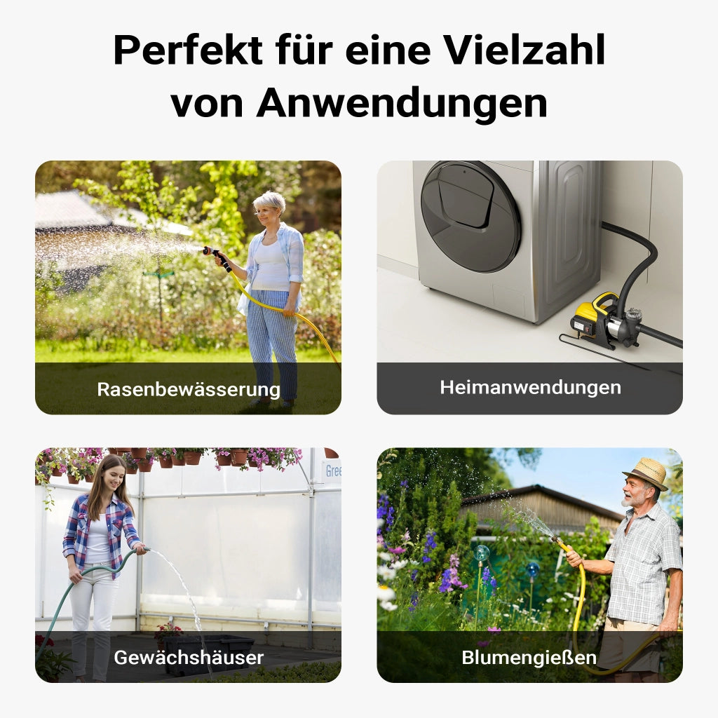 Pompa da giardino 1200 W alloggiamento in acciaio inox, 3800 l/h, con prefiltro e maniglia di trasporto, altezza di mandata 48 m, profondità 8 m, 2850 rpm, per laghetti, cisterne, autoclavi