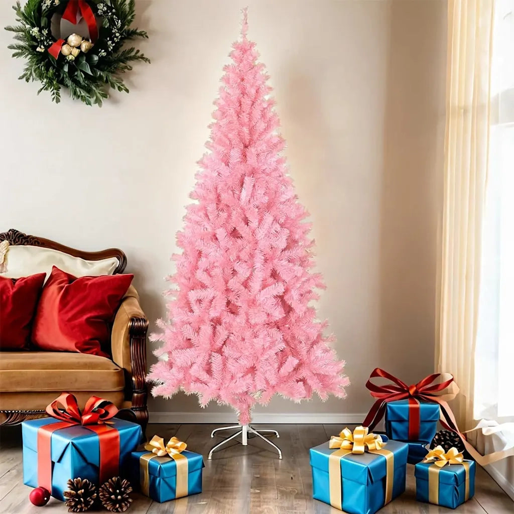 Albero di Natale | Decorazioni natalizie Artificiale Sottile con Base Rosa 180 cm PVC