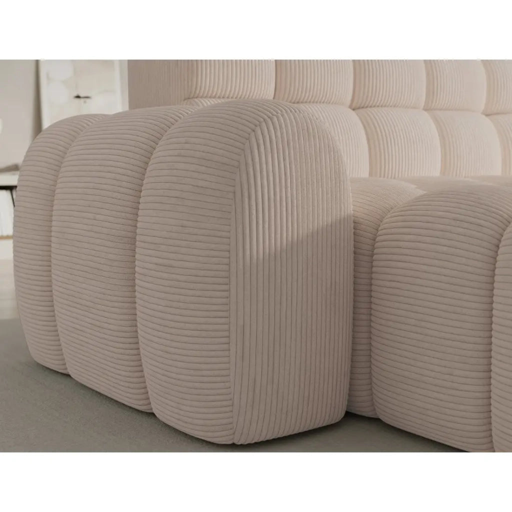 Divano angolare trasformabile BULLA 3 posti beige – velluto a coste con estensione della seduta elettrica
