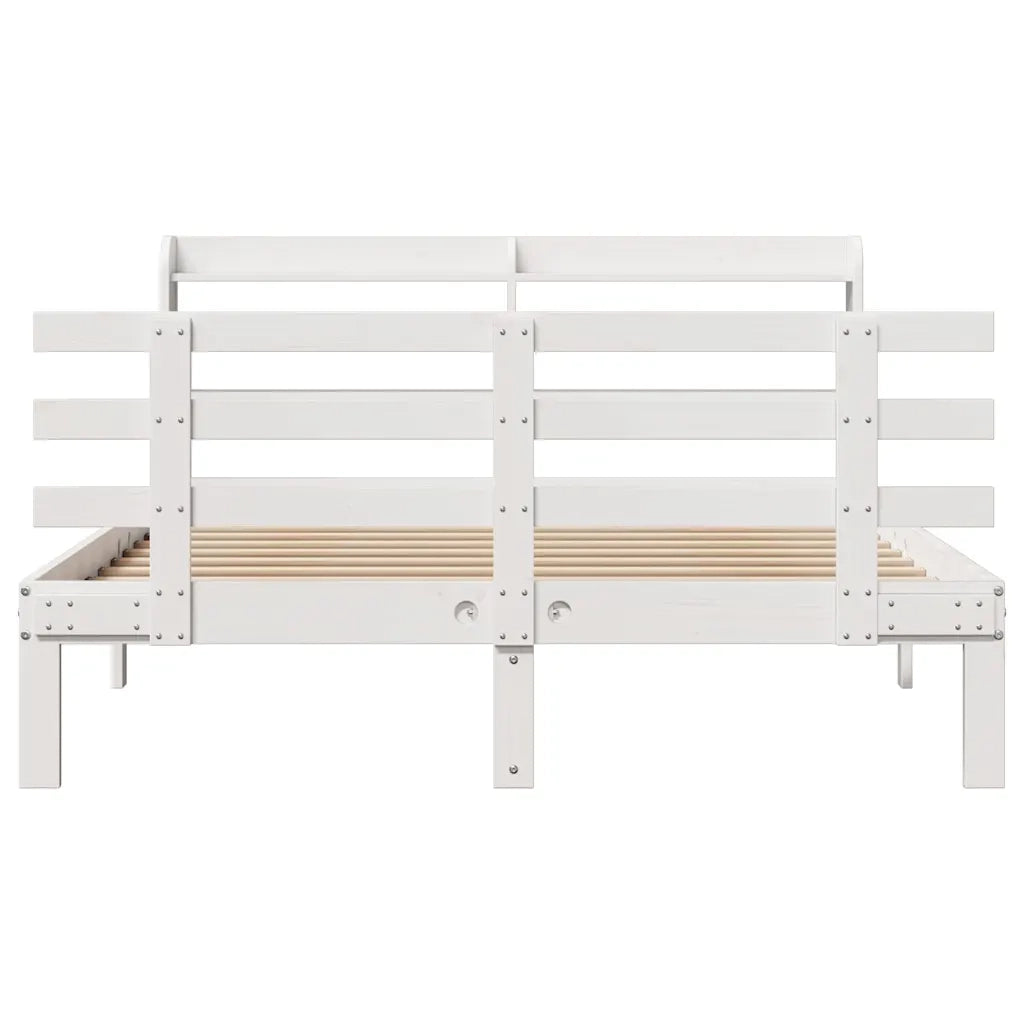 Giroletto con Testiera Bianco 120x190 cm Legno Massello di Pino 3306842
