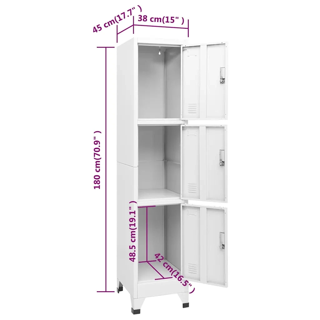 Armadietto con 3 scomparti 38 x 45 x 180 cm ideale per spogliatoi sportivi design industriale acciaio grigio 02_0046289