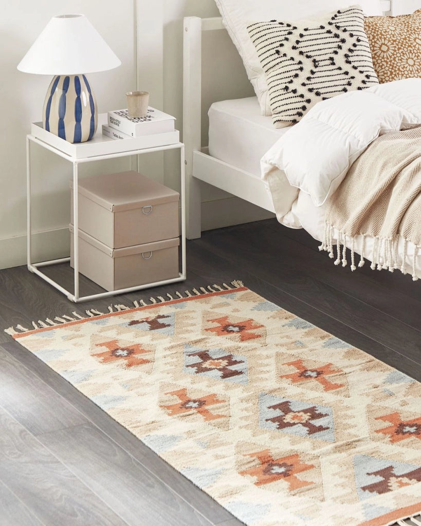 Tappeto Kilim in cotone multicolore 80 x 150 cm reversibile con motivo geometrico rettangolare Tradizionale