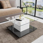 Tavolino da salotto moderno 80x80x40 cm con LED; vetro temperato; bianco e nero