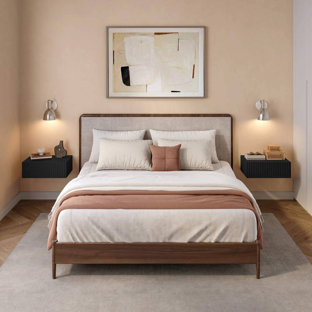 Set di 2 Comodini Sospesi da Parete Nand con Cassetto 42x30x15 cm Nero [en.casa]