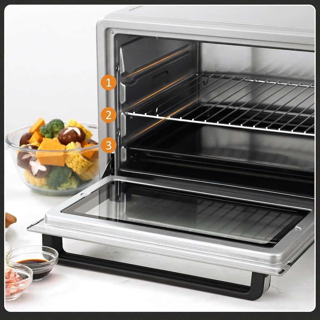 Mini Forno Elettrico 32 L 1600 W con 3 Modalità; Temperatura 100-230°C; Timer 60 Min e Teglia