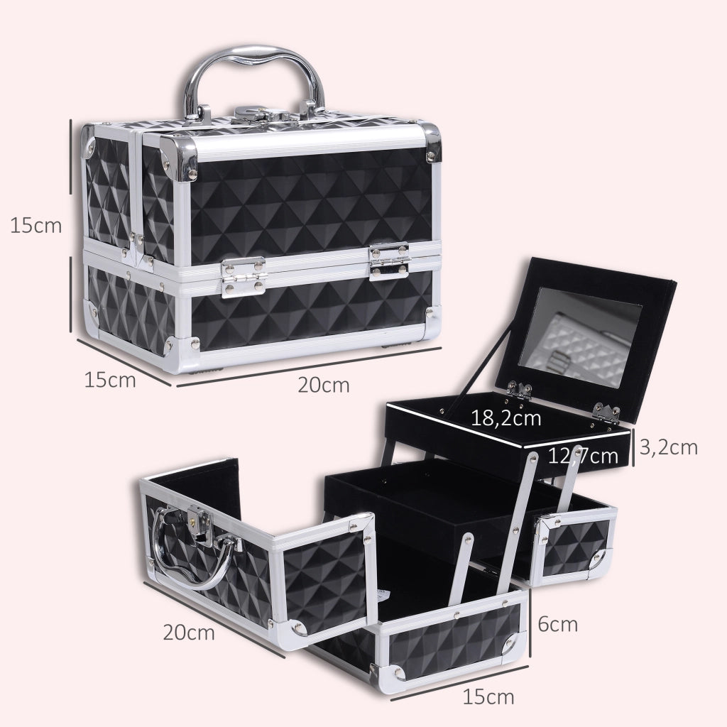 Cassettiera trucco con 3 cassetti e specchio ¨C zephmum ¨C nero 20x15x15 cm
