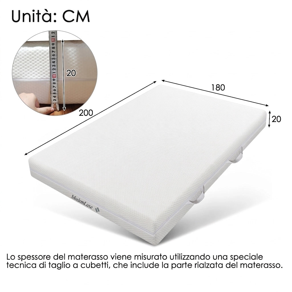 Materasso matrimoniale 180x200 in schiuma a freddo; alto 20 cm; a 7 zone differenziate; bianco