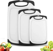 Piastra di taglio in plastica per cucina, piastra di taglio per cucina con canali per succhi, piastre di taglio più grandi, rovesciabile, leggera, senza BPA, lavabile in forno a vapore 3 pezzi (nero)