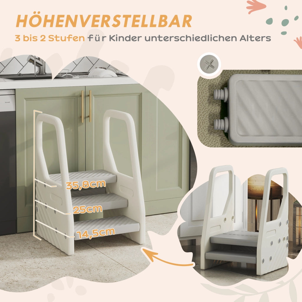 Sgabello scaletta bambini regolabile 2-3 gradini ¨C Xylo ¨C grigio plastica antiscivolo con maniglia