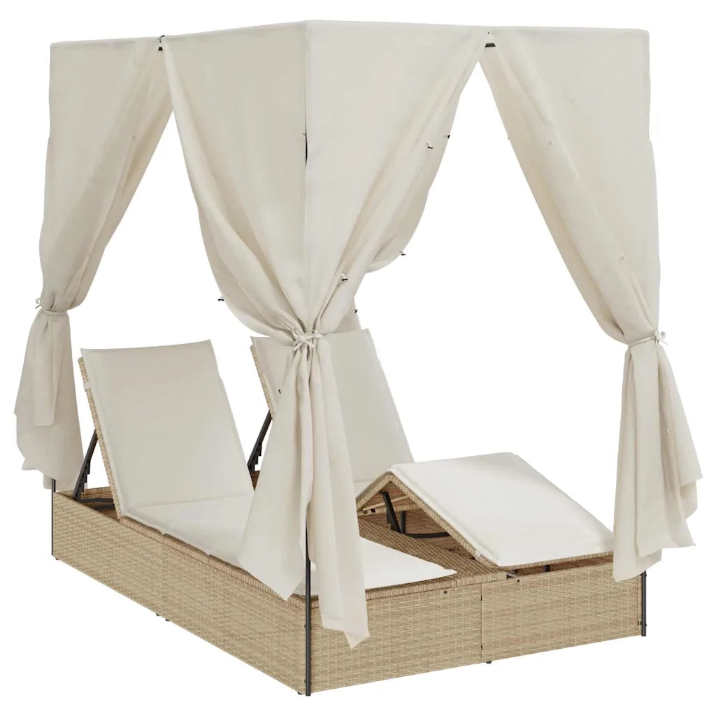 Lettino da sole doppio Beige 205 x 129 x 200 cm polyrattan 3376131