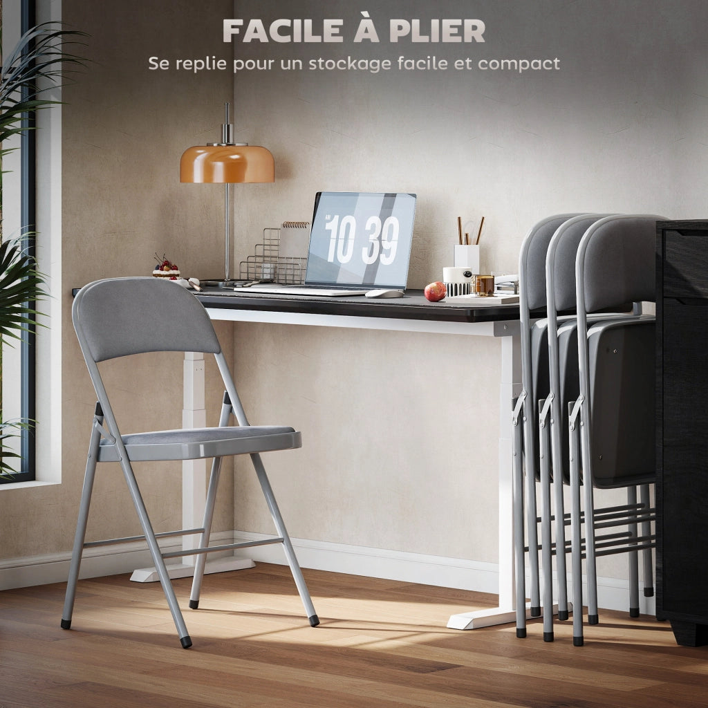Set 4 Sedie Pieghevoli Imbottite ¨C Zephmum ¨C Grigio Chiaro Velluto Acciaio