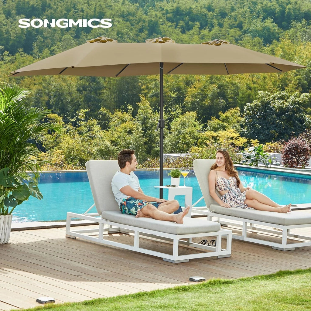 SONGMICS Ombrellone Doppio da Giardino, Parasole di 460 x 270 cm, Extra Grande, UPF50+, con Manovella, per Mercato Esterno Terrazzo, Base non Inclusa, Tortora GPU36BR