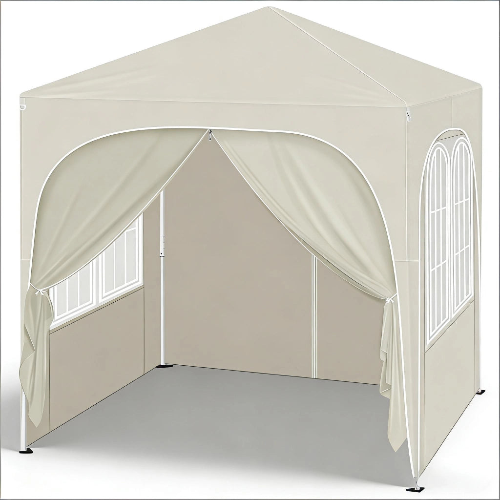Gazebo pieghevole 2x2 m in metallo con pareti laterali, tessuto Oxford 210D impermeabile, colore beige