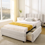Letto Singolo con Contenitore USB ¨C MINIMAL ¨C Tessuto Chenille Beige 90x200