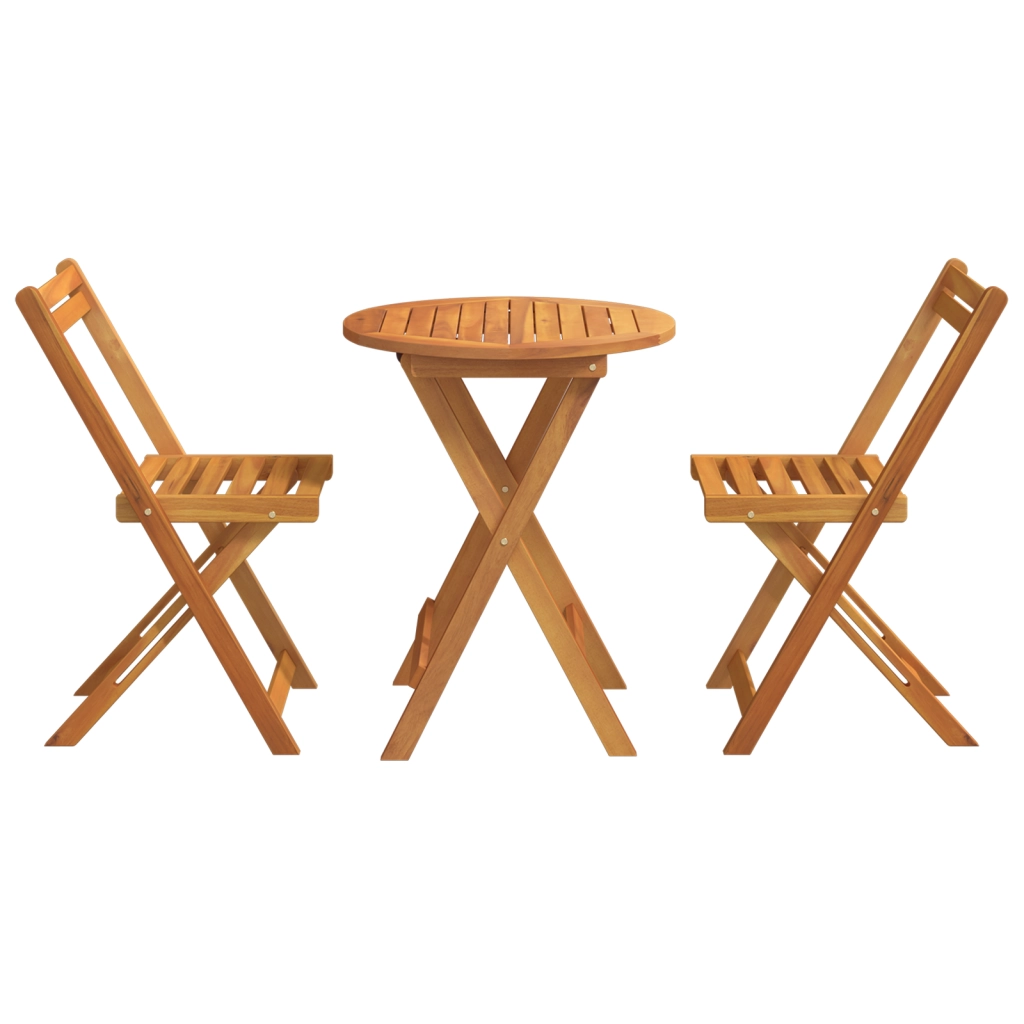 Set Bistro Pieghevole 3 Pezzi in Legno Massello Acacia
