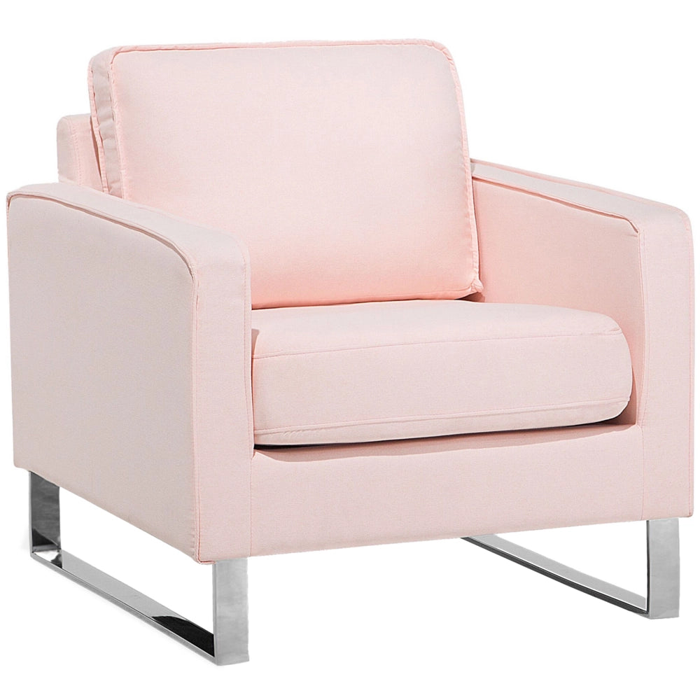 Poltrona Tessuto Rosa Slitta Gambe Argento Salotto Moderno soggiorno