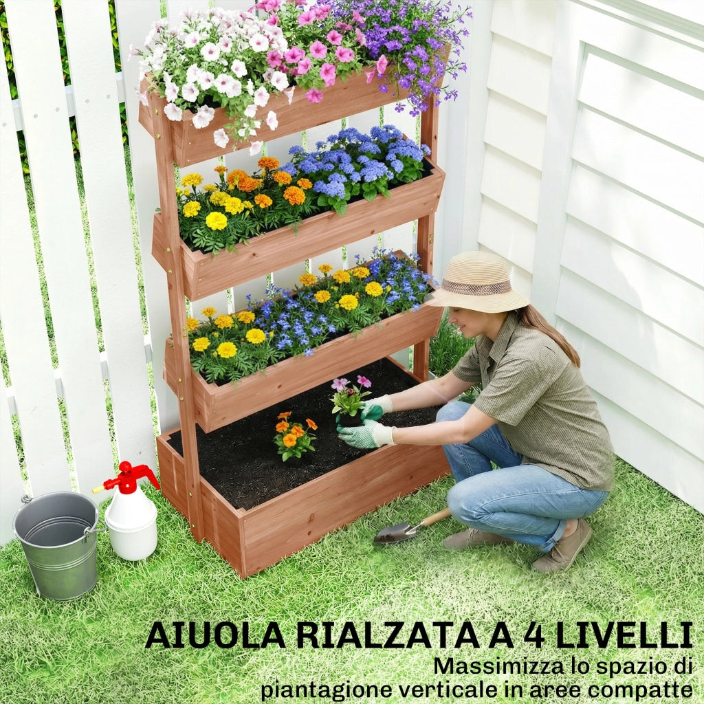 Letto da Giardino Rialzato Fioriera Verticale per Fiori o Orto con Drenaggio e Rivestimento in Legno Naturale