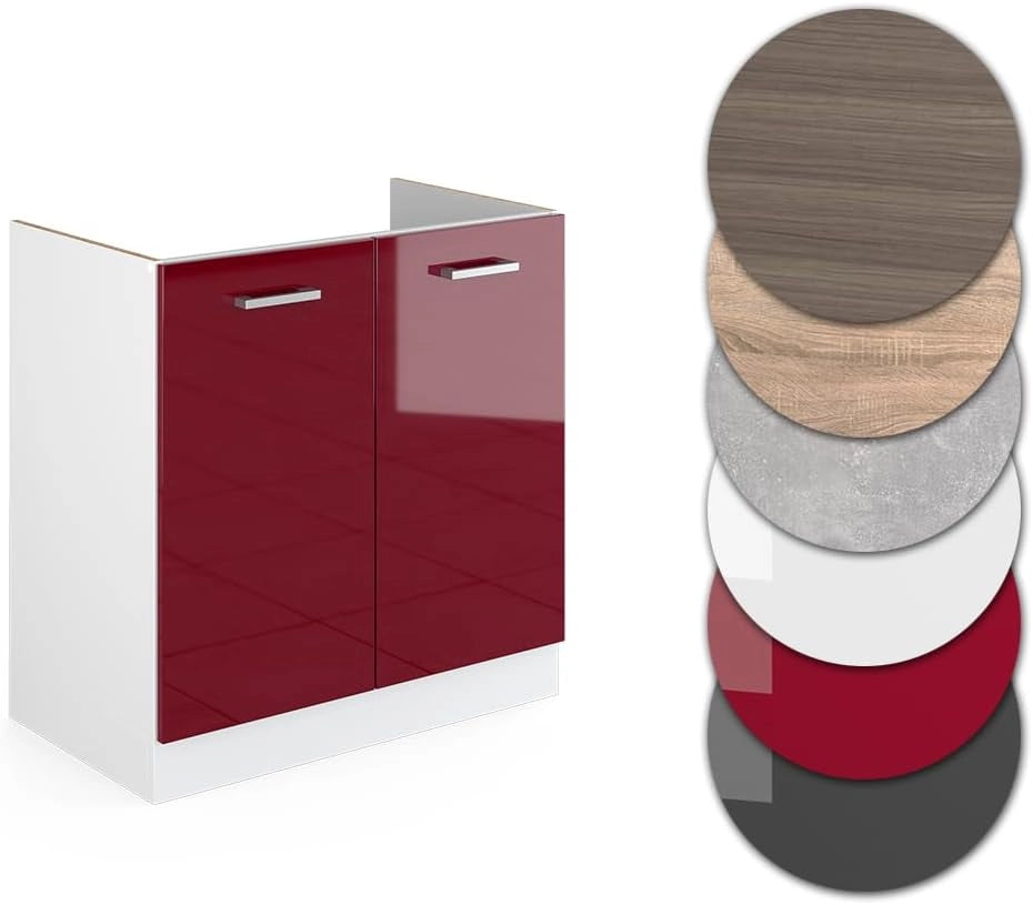 Mobile lavello cucina R-Line, Rosso lucido, 80 cm senza piano di lavoro, per la libera combinazione all'interno di sistemi cucina modulari
