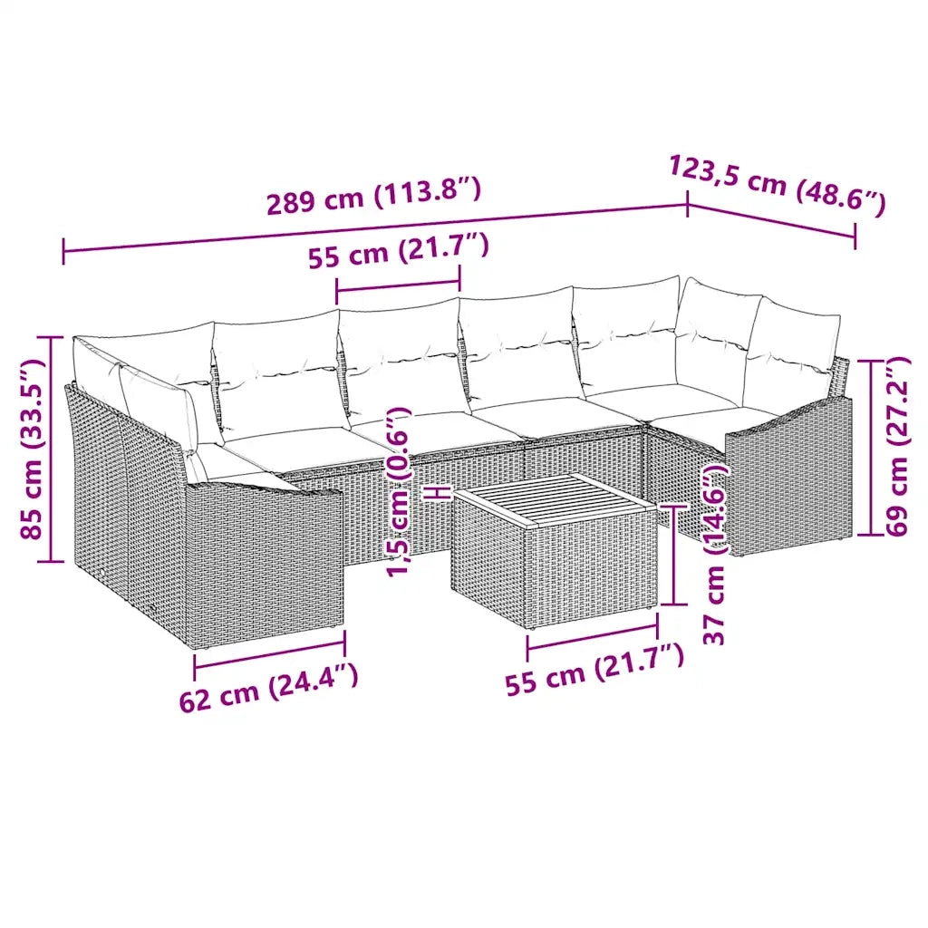 Set Divano da Giardino con cuscino 8 pcs Nero polyrattan 3347796