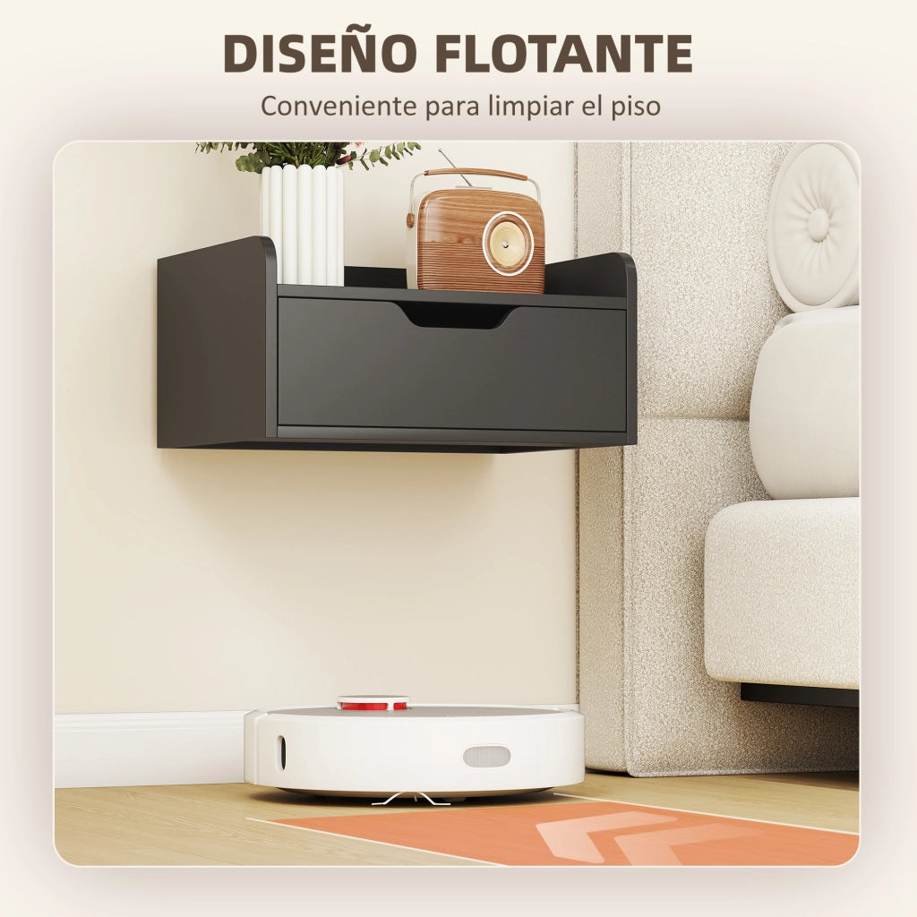 Set di 2 Tavolini da Notte a Parete con Cassetto per Camera da Letto ¨C zephmum ¨C 40x30x19,5 cm Nero