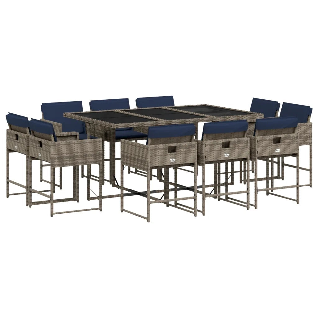 Set da pranzo da giardino da 11 pz con Cuscini in Polyrattan Grigio 3278160