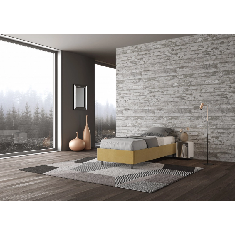 Letto Sommier imbottito Singolo 80x210 cm Azelia - Contenitore,Microfibra,Ocra