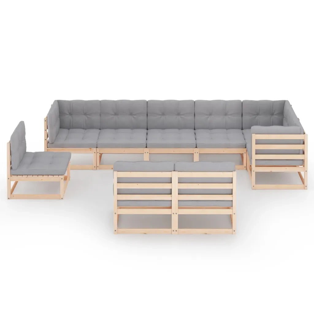Set Salotto Giardino 9 pz Cuscini Antracite Legno Massello Pino 3076684