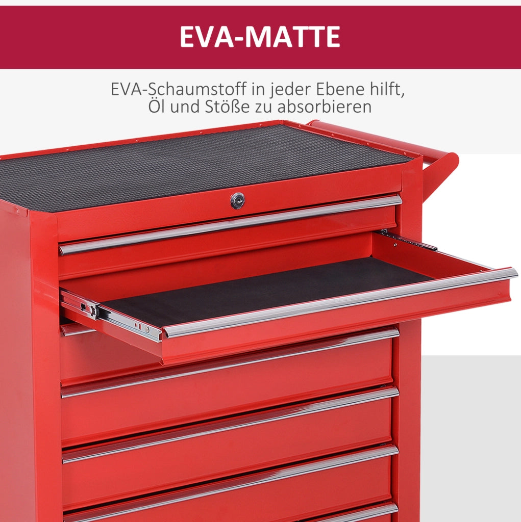 Carrello portautensili in acciaio rosso con 7 cassetti e ruote