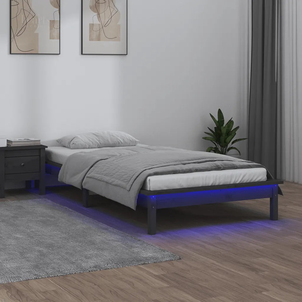 Giroletto con LED Grigio 90x190 cm 3FT Single in Legno Massello