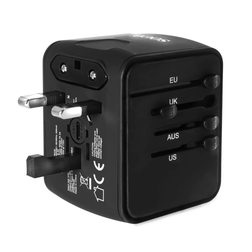 Adattatore universale da viaggio 6 in 1 con porte USB, compatibile 150 paesi, USB-C 3A, 3 porte USB 2.4A - SOGO