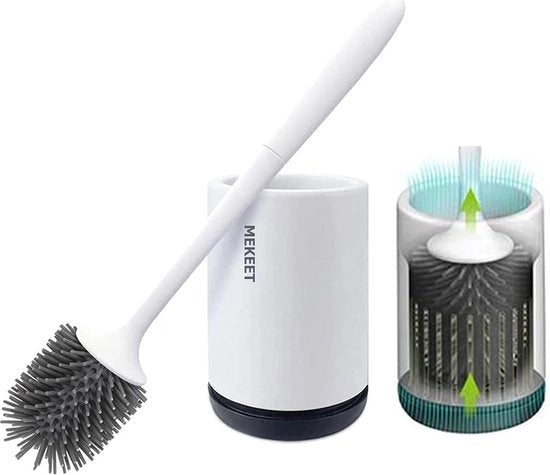 Piastra di supporto e spazzola in silicone per il water, set di supporto e spazzola per il water con spazzola morbida in silicone.