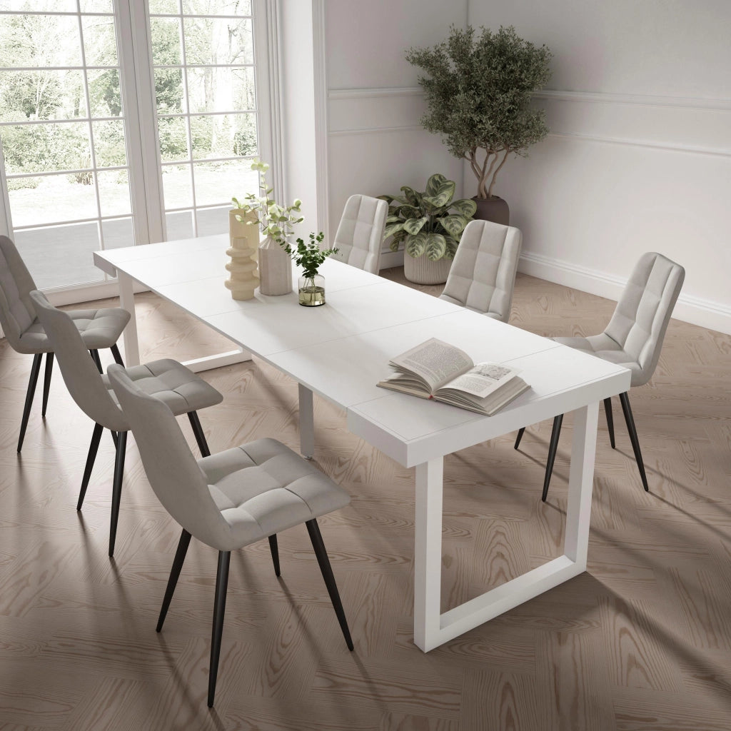 Consolle allungabile, 262x90x73cm, Per 12 persone, Gambe in legno, Bianco RF2985