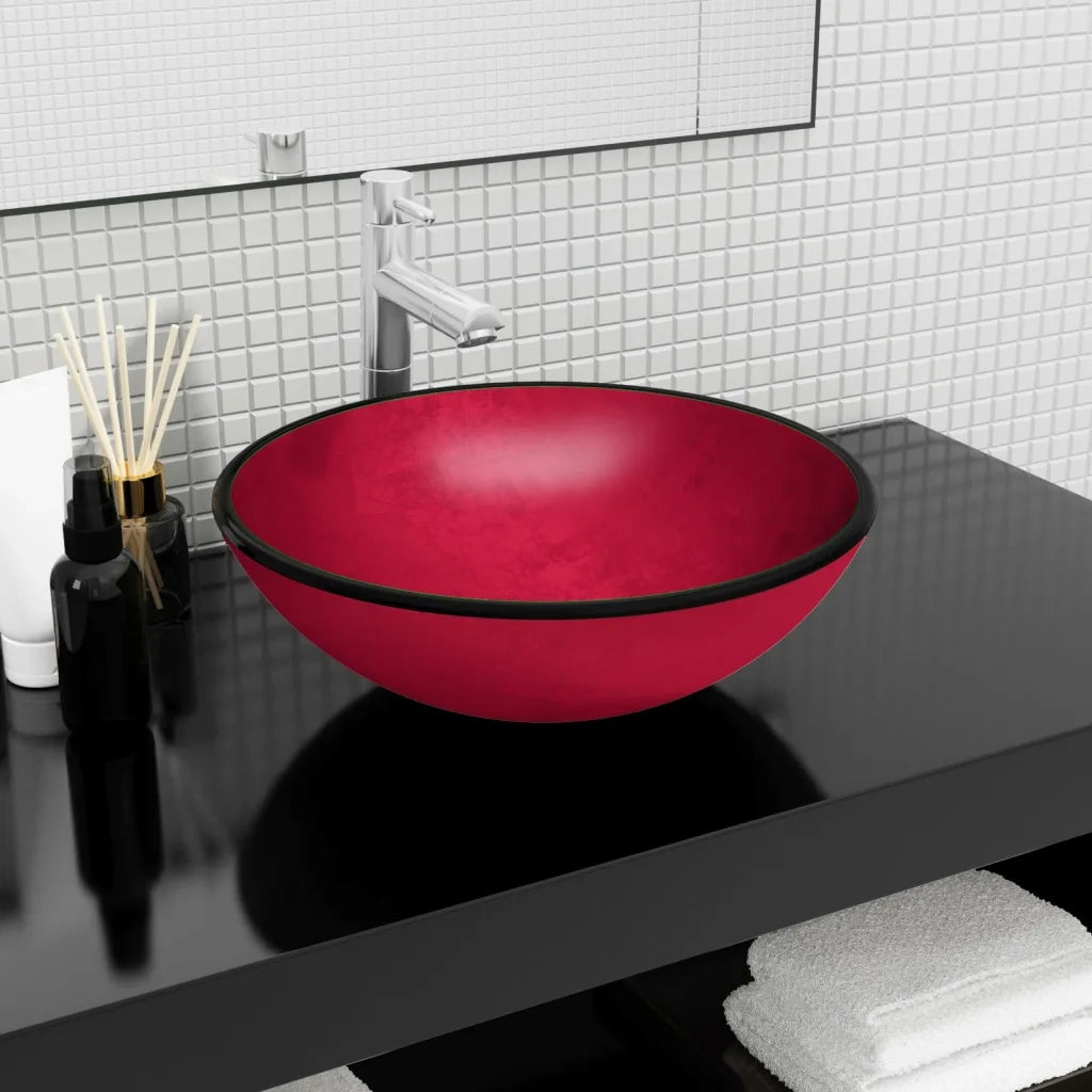 Lavandino in Vetro Temperato 42x14 cm Rosso CFW9663755