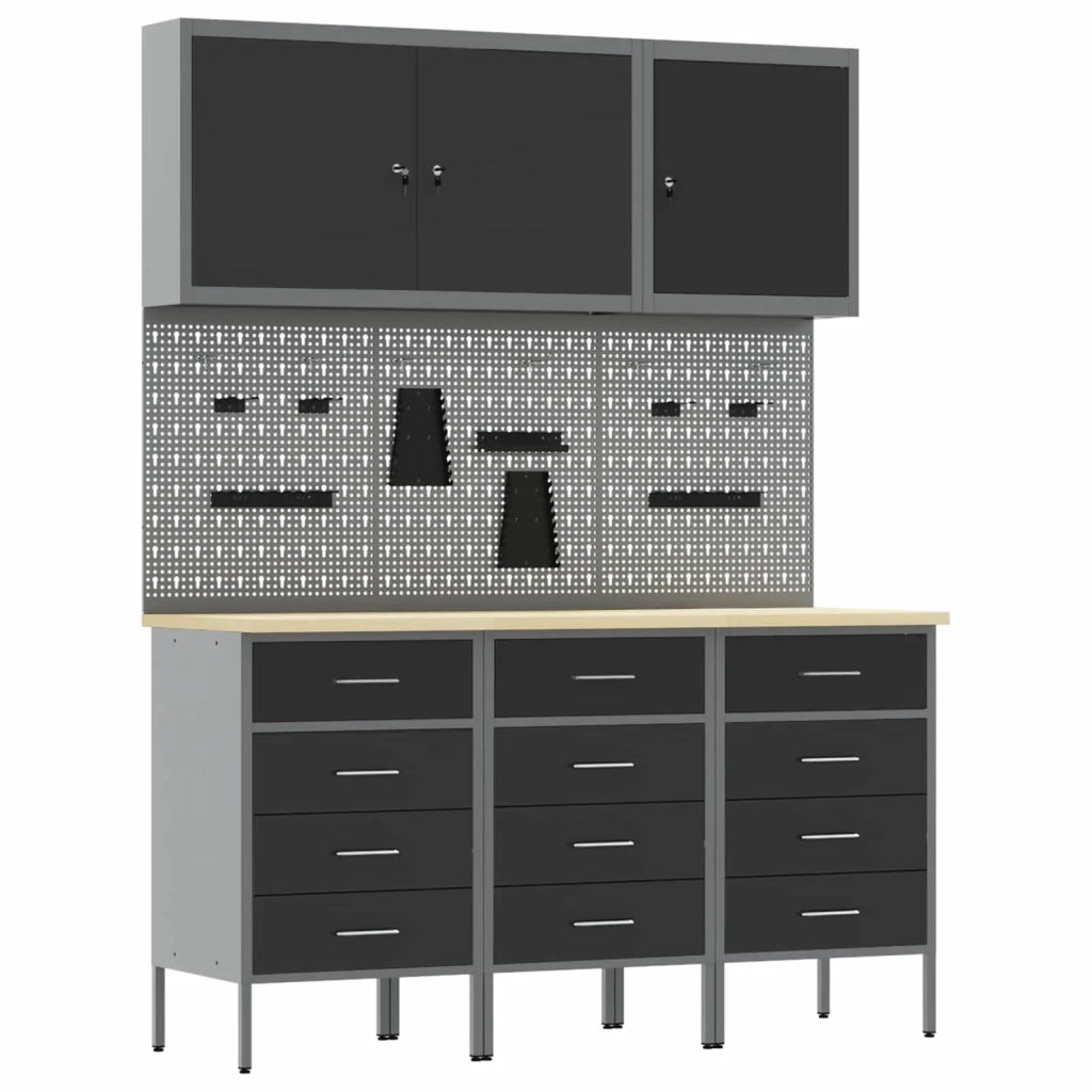 Mobile da lavoro 8 pcs Nero Legno ingegnerizzato e acciaio 3321434