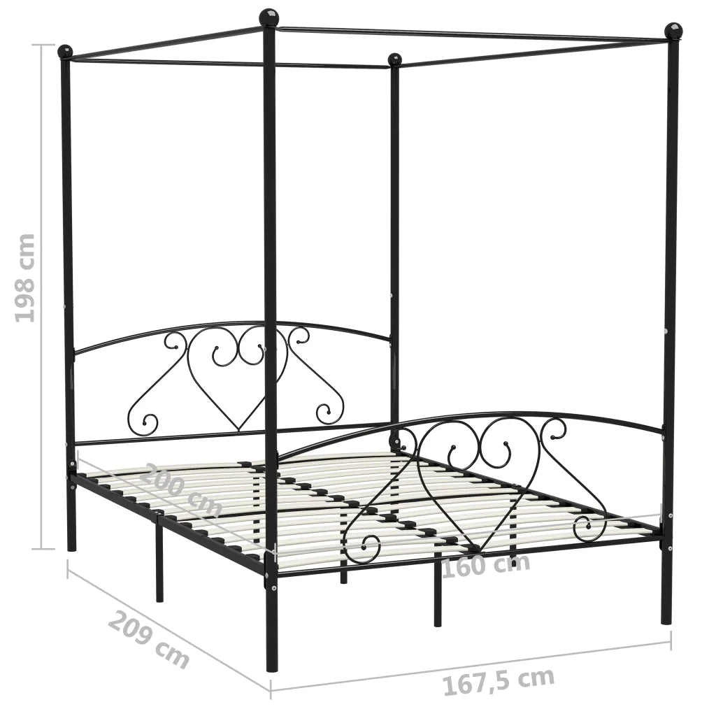 Letto a Baldacchino Nero in Metallo 160x200 cm  cod mxl 64499