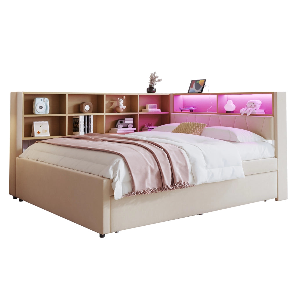 Divano letto 140x200 cm con letto estraibile 90x190 cm; LED e porte di ricarica in flanella
