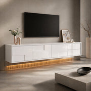 Mobile porta TV bianco lucido con 3 ante e 2 cassetti, design senza maniglie, da terra o sospeso, 170 × 30 × 30,5 cm