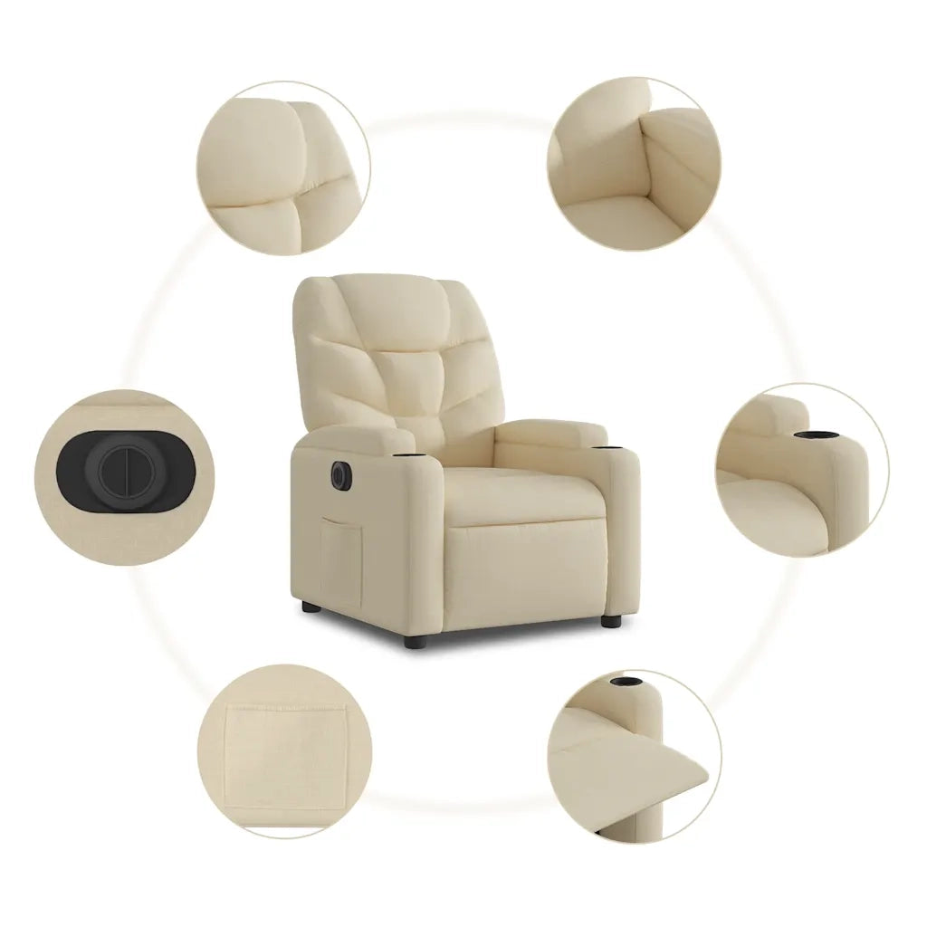 Poltrona | Sedia Relax Elettrica Reclinabile Crema in Tessuto