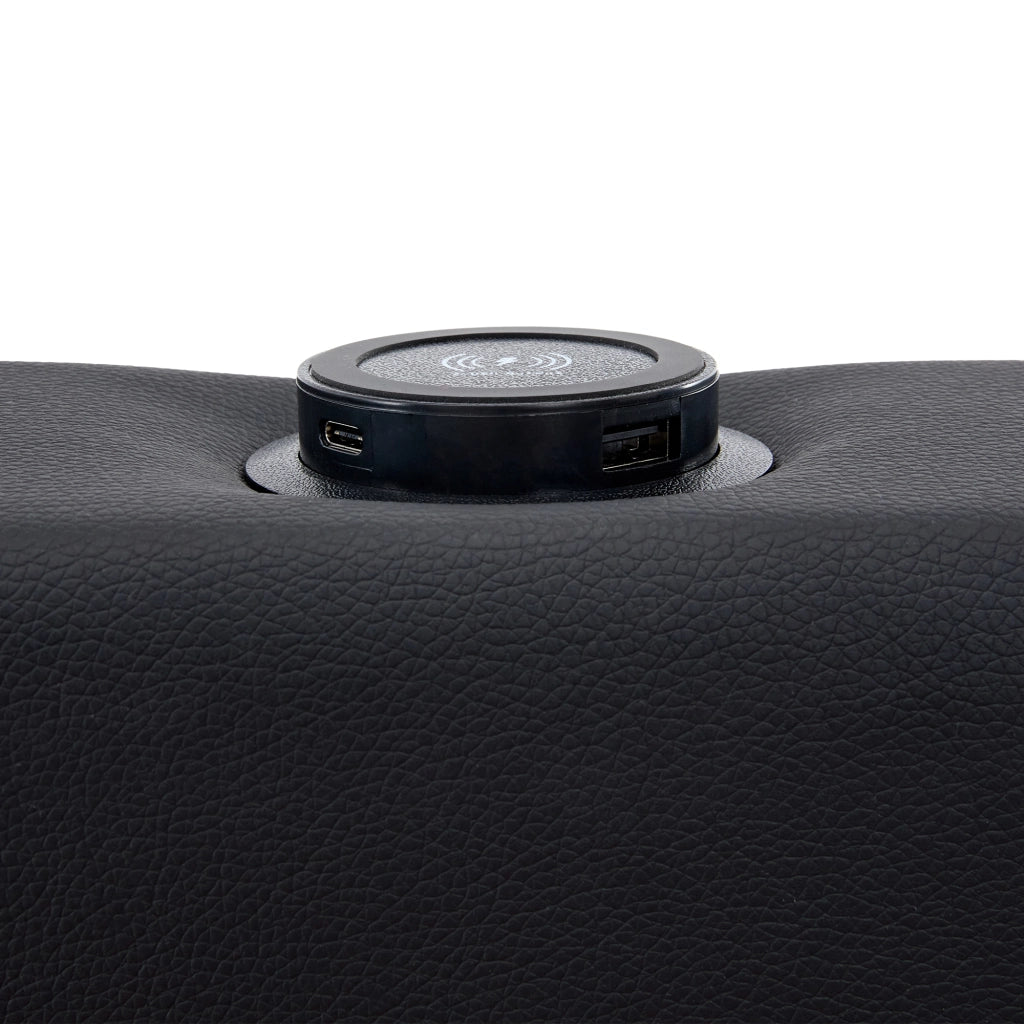 Letto imbottito 90x190 cm in PU nero con USB, LED e 4 cassetti