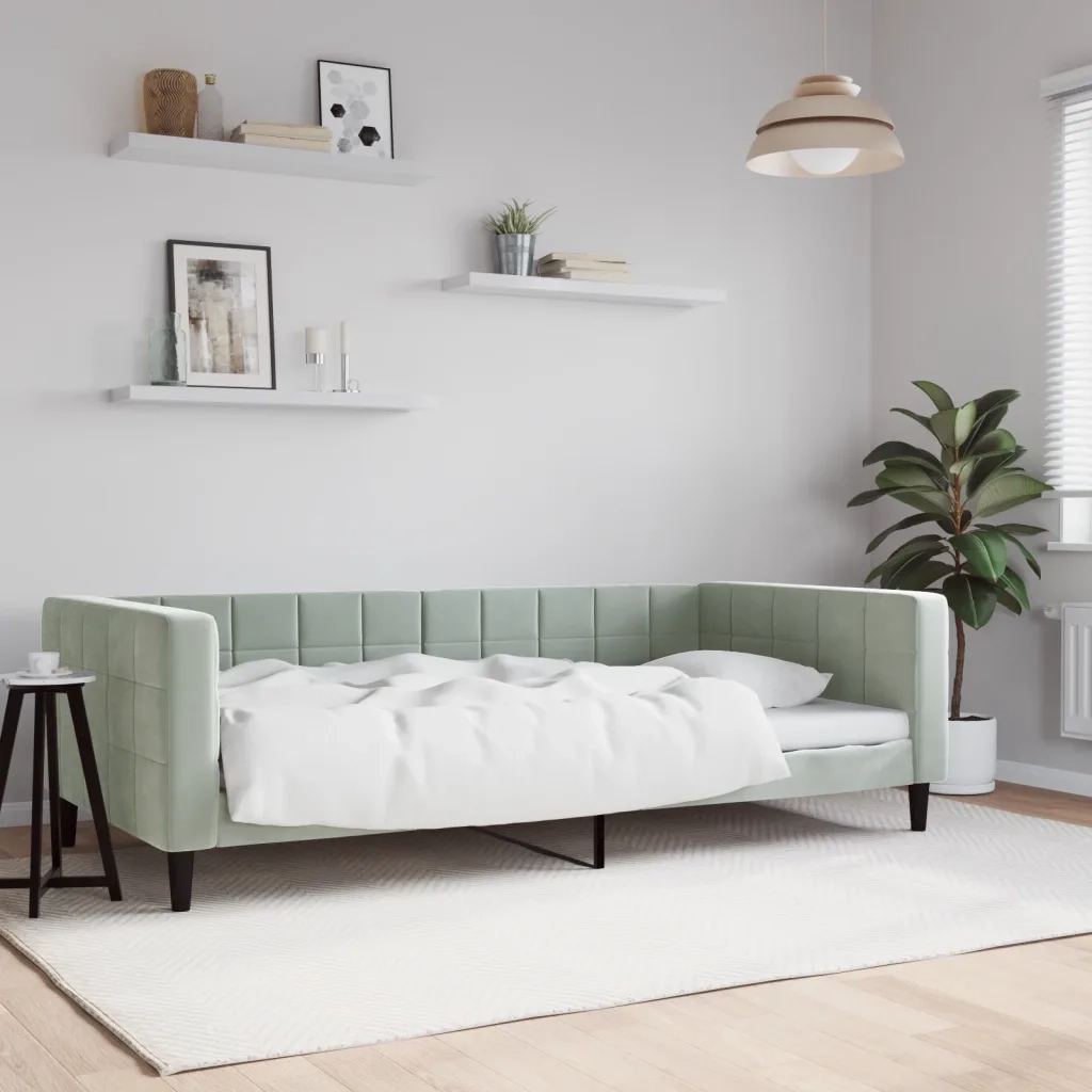 Letto da camera | Letto da Giorno Grigio Chiaro 100x190 cm in Velluto