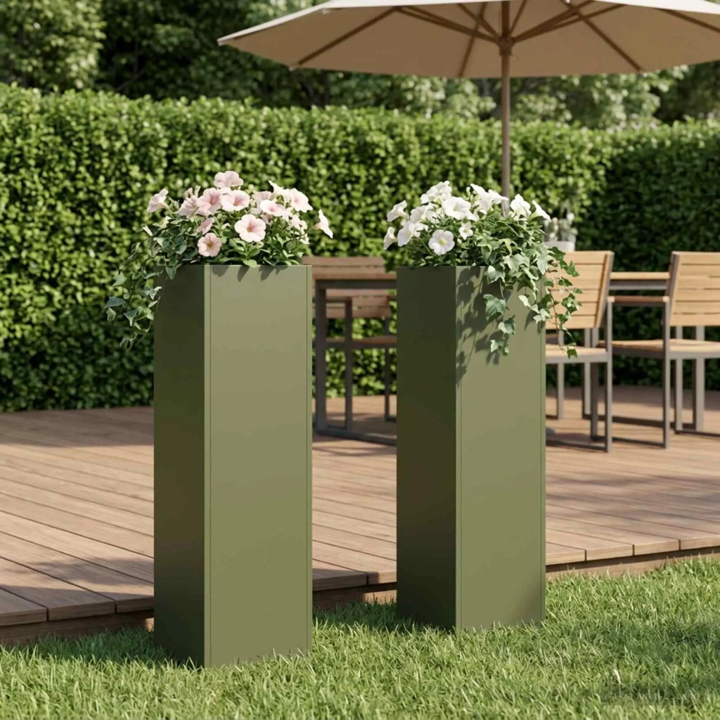 Vaso da giardino 2 pz Verde Oliva 20 x 20 x 75 cm 8005323