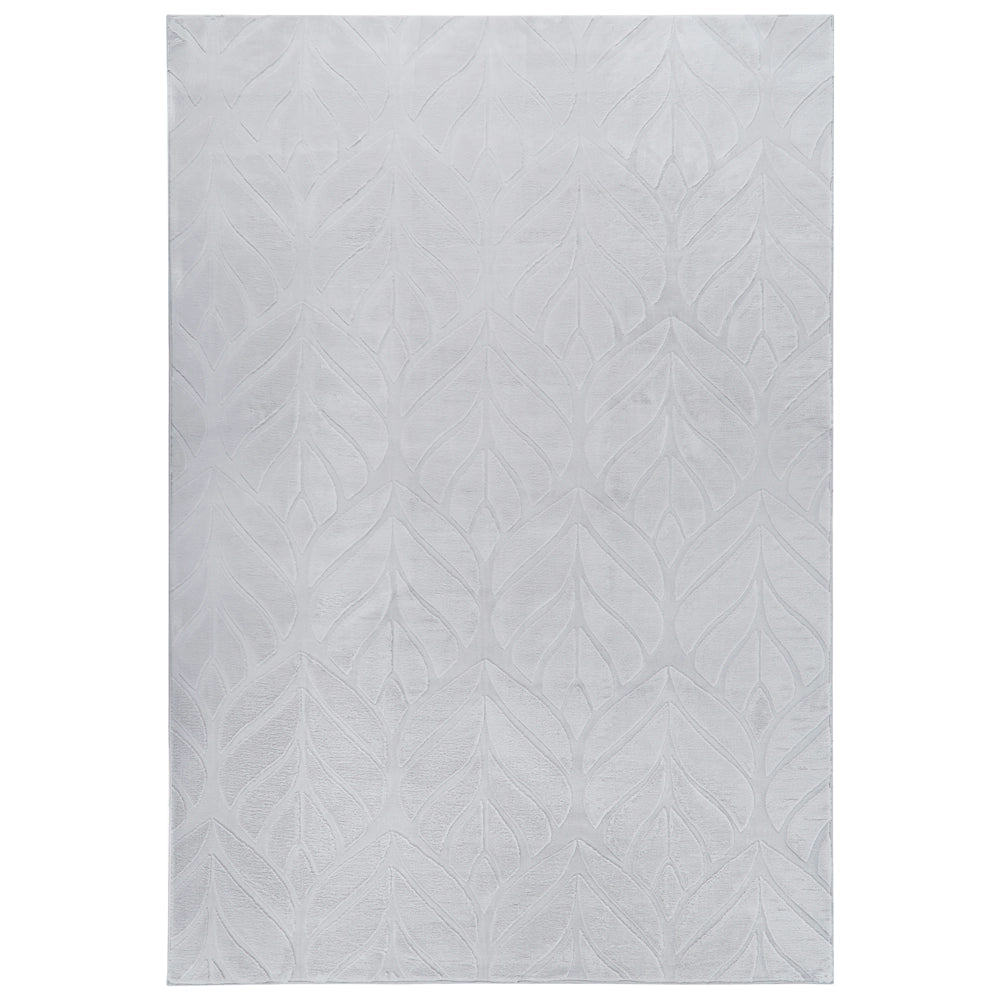 Tappeto in pelliccia sintetica di coniglio, grigio chiaro, in poliestere, 160 x 230 cm, morbido e a pelo lungo, motivo a foglie