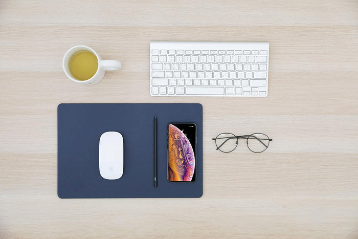 Tappetino per Mouse 34,6x22,5x0,5 cm con Base di Ricarica Wireless Veloce Blu Notte